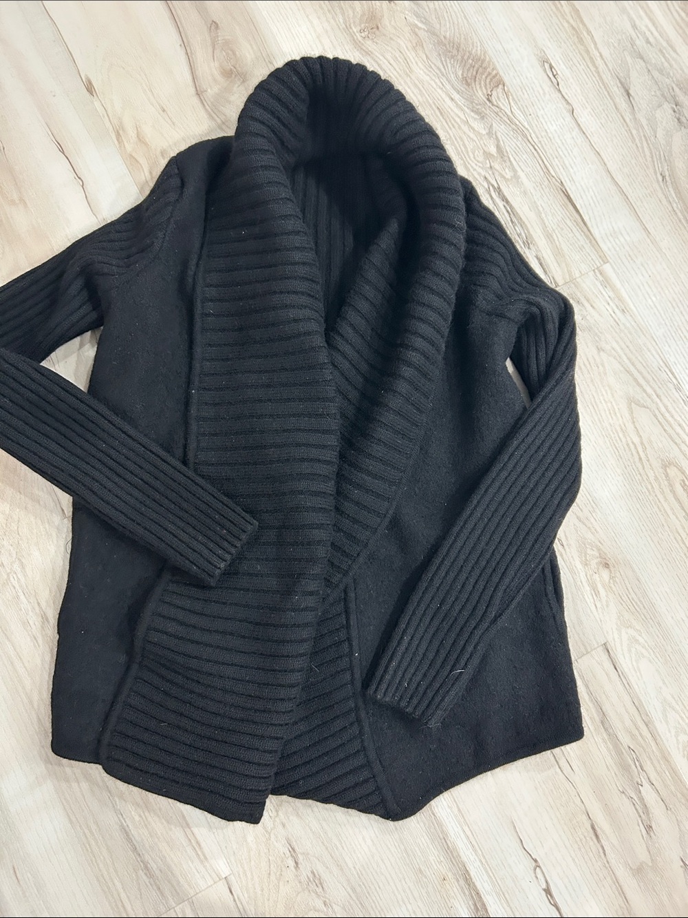Vince Black Ribbed Shawl-Collar Cardigan